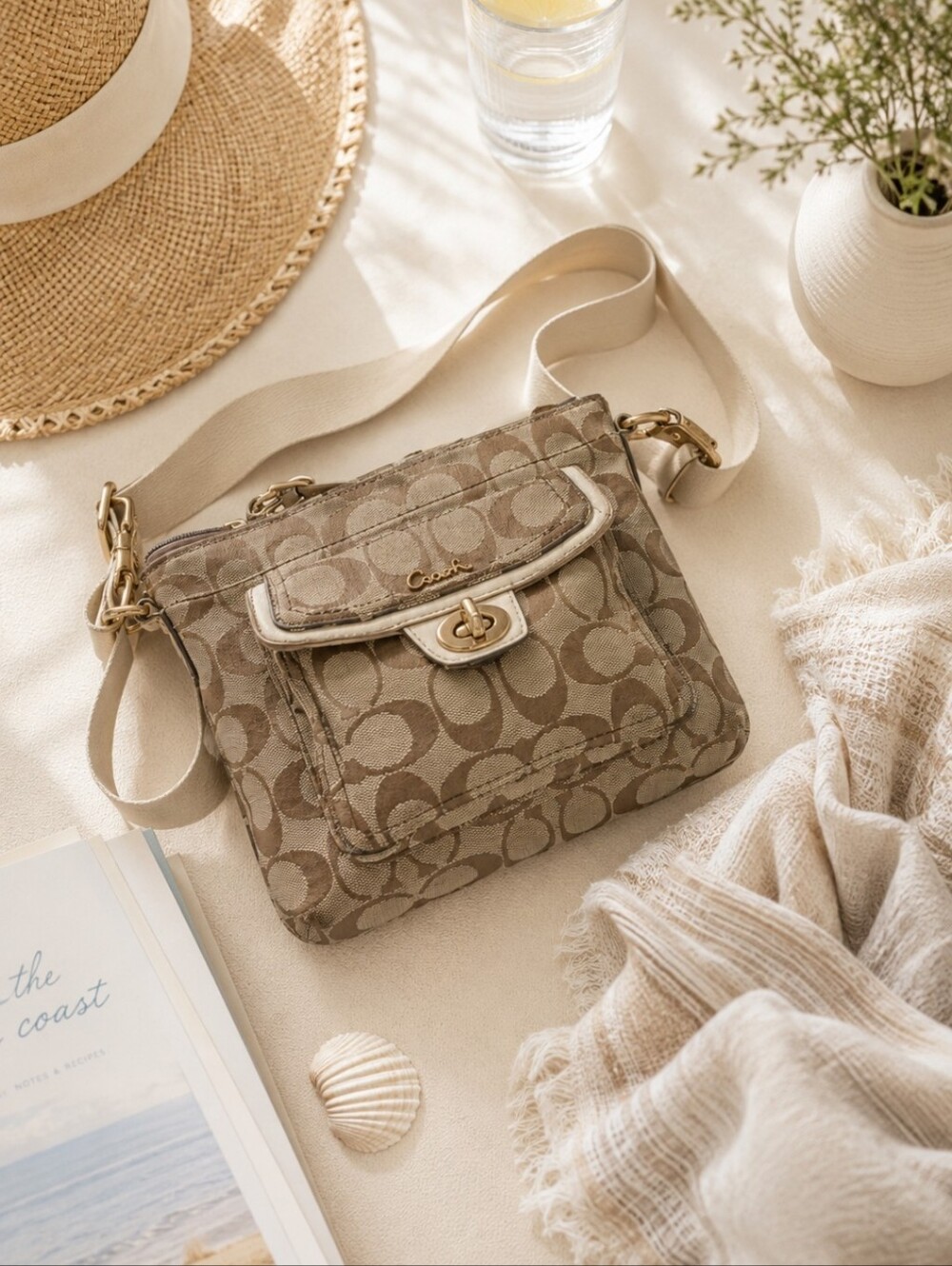 Coach Signature Canvas Small Crossbody in Khaki/Brown
